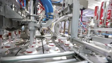 Modern otomatikleştirilmiş dondurma üretim hattı. Dondurma fabrikası. Dondurma üretim hattı