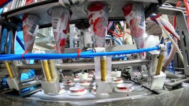 Dondurmanın nasıl yapıldığını. Dondurma üretimi. Modern dondurma fabrikası..