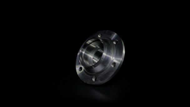 The steel hub rotates against a black background. Iron hub isolated — Stock Video