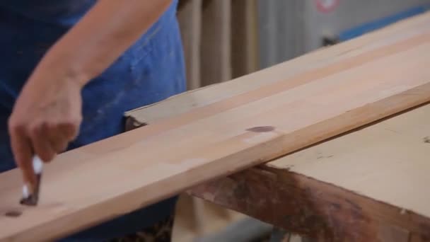 La corrección de los defectos en la tabla de madera. Cubriendo irregularidades en un tablero de madera — Vídeo de stock