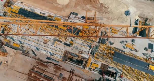 Construction of a new modern stadium from above. Construction site of the new stadium top view. Construction of a sports complex — Stock Video