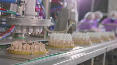 Modern dondurma fabrikası. Dondurma üretimi için otomatik taşıyıcı. Dondurma fabrikası. Dondurma yapma süreci.