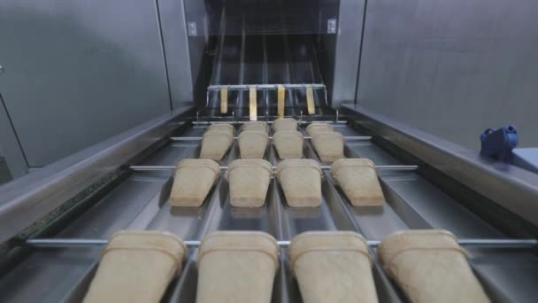 Dondurma için gofret kabı üretimi. Waffle fincanı yapıyorum. Waffle fincanı yakın plan — Stok video