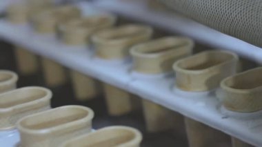 Dondurma üretimi. Otomatik taşıyıcıda dondurma üretimi.