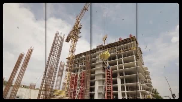 Travailler sur un grand chantier. Une sélection de clichés du chantier. Pelle sur un chantier de construction. Multi-fenêtre — Video