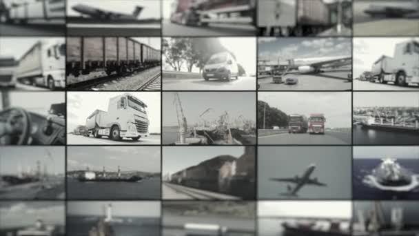 Flerskärmsvideo för logistik. Logistik för företag. Leverans av varor multiscreen. Transportindustrin. — Stockvideo