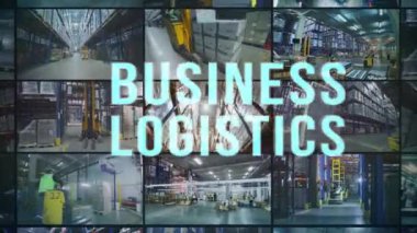 Modern depo kolamasında özel ekipman. Çoklu ekran kolaj modern depo. İş lojistik bilgileri. Eşyalar depoda taşınıyor..