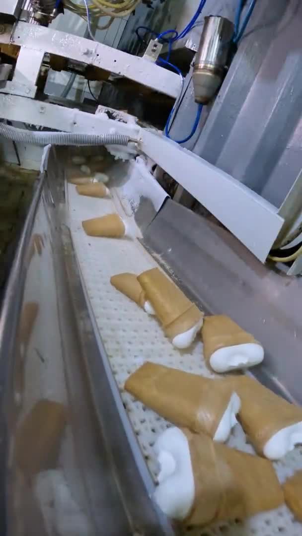 Automated production of ice cream. Automated ice cream production line. Ice cream production. — Stock Video