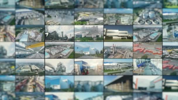 Exterior of modern factory video collage. Industry multiscreen video. Industrial video collage. modern factory — Vídeo de stock