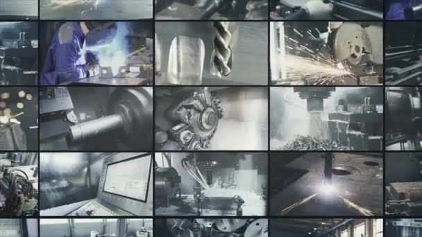 Der Prozess der Herstellung eines Metallteils. Erstellen eines Metallprodukts in einer Fabrik, Multiscreen. Industrial video split screen. Metallarbeiten — Stockvideo