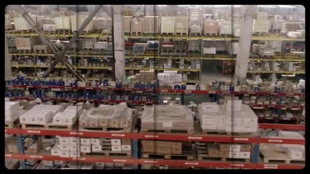 Several shots from a modern warehouse in one video. Work in a large modern warehouse. Industrial interior. Forklift in a modern warehouse — Video