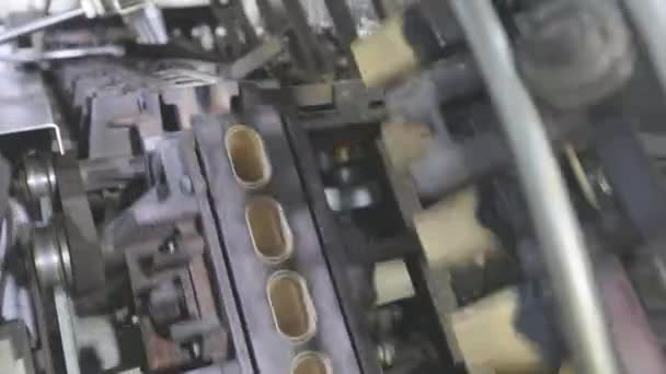 Making waffle cups. Automated production of wafer cups. ice cream factory — Stock Video