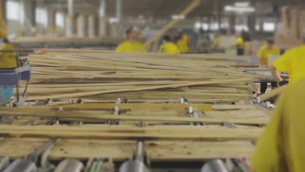 Рабочий Процесс Мебельной Фабрике Люди Работают Конвейере Мебельной Фабрики — стоковое видео