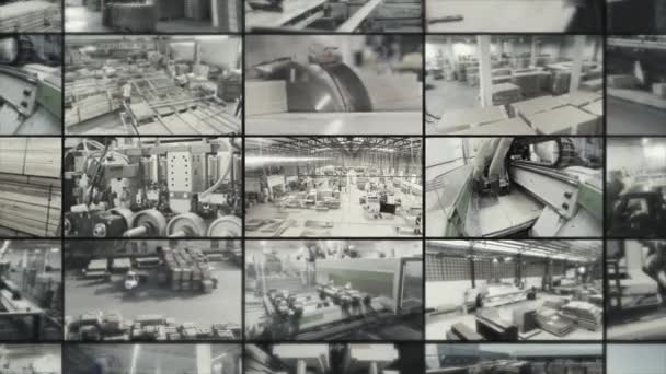 Πλαίσια Ενός Ξυλουργικού Εργοστασίου Κολάζ Κολάζ Ξυλουργικής Μεγάλο Εργοστάσιο Επεξεργασίας — Αρχείο Βίντεο