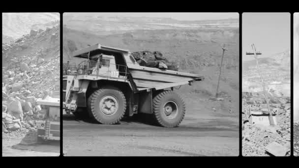 Minério Ferro Pedreira Vídeo Multijanela Trabalho Colagem Pedreiras Minério Ferro — Vídeo de Stock