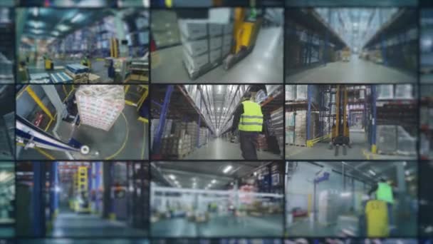 Modern Warehouse Collage Multiscreen Video Work Large Warehouse Modern Warehouse — Stock videók