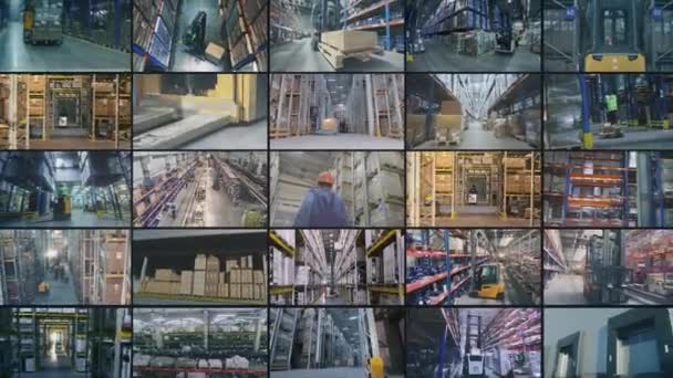 Modern Warehouse Collage Multiscreen Video Work Large Warehouse Modern Warehouse — Stock Video