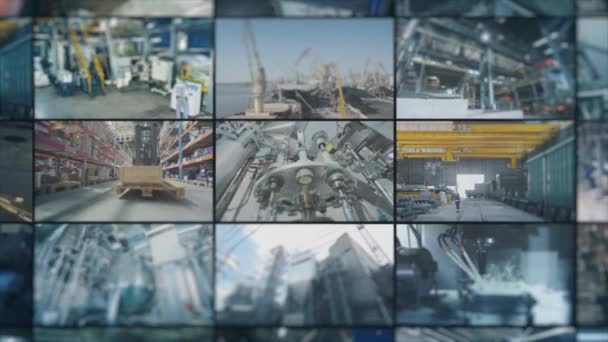 工場だ 現代の技術工場 工場内の近代的な設備 工業用インテリア 産業テーマコラージュ — ストック動画