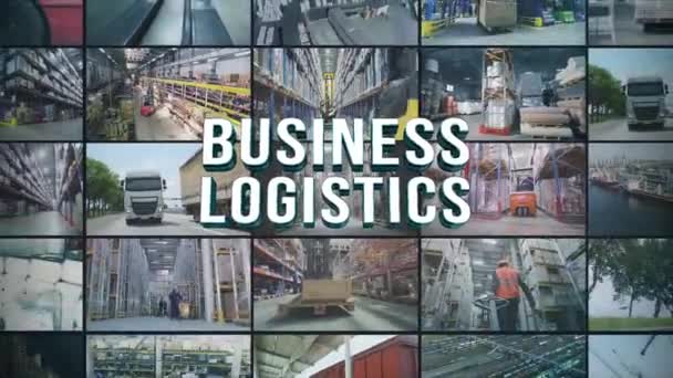 Multiscreen Collage Modern Warehouse Business Logistics Infographic Transportation Goods Warehouse — Video Stock