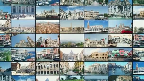 Italská Multiscreen Nejlepší Místa Videostěně Itálii Italsky Rozdělená Obrazovka — Stock video