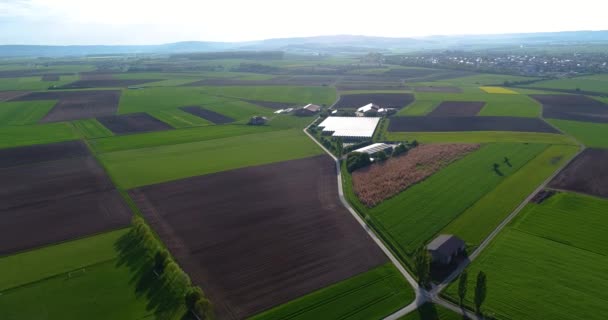 Agricultura Agricultura Europeia Campos Bem Tratados Vista Cima Campos Coloridos — Vídeo de Stock