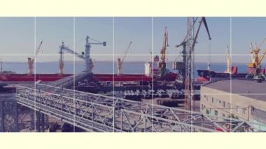 Sanayi görüntüleri, çoklu pencere videoları. Endüstriyel video kolajı. Bir videoda birkaç endüstriyel video.