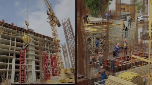 Trabajadores Una Obra Construcción Constructores Una Obra Construcción — Vídeo de stock