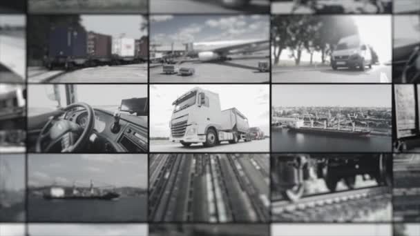 Entrega Mercancías Por Diversos Medios Transporte Logística Multipantalla Logística Empresarial — Vídeo de stock