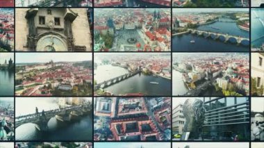 Prague Castle, hava üzerinde yukarıdan panoramik şehir, yukarıdan cityscape Prag, uçuş şehir, üstten görünüm, güneşli bir gün, Charles Köprüsü, Vltava Nehri'nin üst görünümünü görüntüleyin