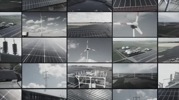 Alternative Energy Split Screen Green Electricity Multi Screen Collage Renewable — Stock Video