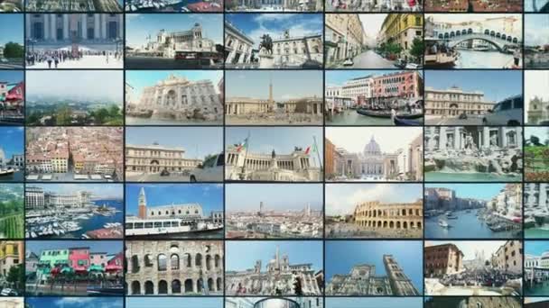 Włochy Multiscreen Najlepsze Miejsca Włoskiej Ścianie Wideo Podział Ekranu Włochy — Wideo stockowe