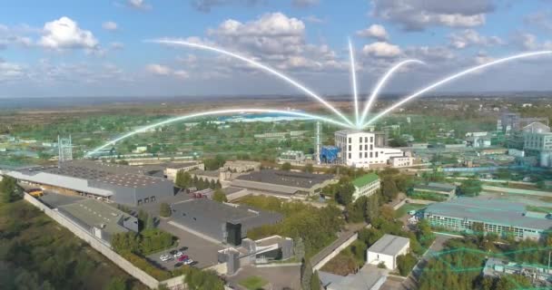 Vizualizace Komunikace Partnery Celém Světě Koncept Moderní Továrny Pohled Dron — Stock video