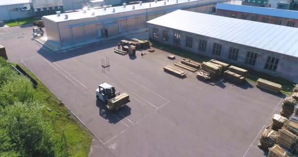 Grande Fábrica Madeira Vista Superior Voo Sobre Uma Fábrica Madeira — Vídeo de Stock