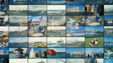 Türkiye 'nin ünlü mekanları bölünmüş ekranda. İstanbul video duvarı. seyahat hindisi çoklu ekran.