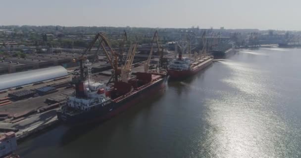 Plano Geral Grande Porto Voo Sobre Porto Com Navios Carga — Vídeo de Stock