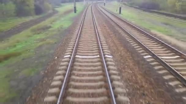 Beweging Van Trein Het Uitzicht Door Het Raam Van Laatste — Stockvideo