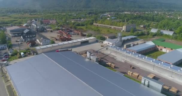 Duży Drewniany Fabryczny Widok Góry Lot Nad Fabryką Stolarki Ogólny — Wideo stockowe