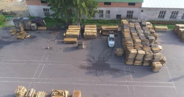 大型木材厂顶视图 在一个木材厂上空飞行现代家具厂总图 — 图库视频影像