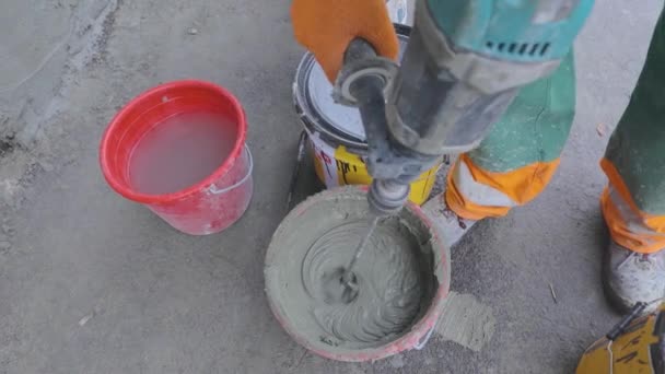Mixing Mortar Bucket Mortar Kneaded Bucket Mixer — Vídeos de Stock