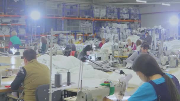 Many Seamstresses Work Garment Factory Working Process Garment Factory Large — Vídeo de Stock