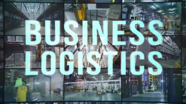 Multiscreen Collage Modern Warehouse Business Logistics Infographic Transportation Goods Warehouse — Vídeo de Stock