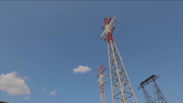 Power Line Blue Sky Modern High Voltage Tower Electrical Transmission — Video