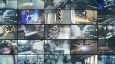 Metal bir parça yaratma süreci. Fabrikada bir metal ürün yaratmak, çoklu ekran. Sanayi video bölünmüş ekran. Metal işçiliği.