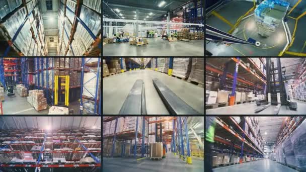Modern Warehouse Collage Multiscreen Video Work Large Warehouse Modern Warehouse — Vídeo de Stock