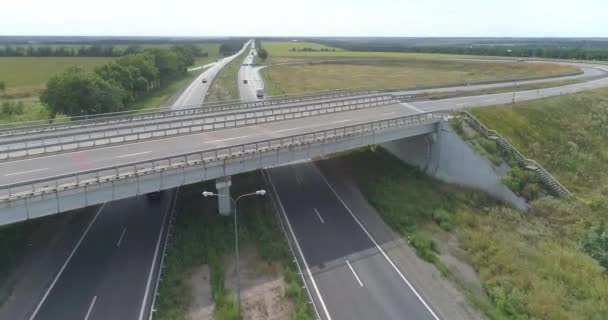 Ciężarówka Autostradzie Widok Drona Przejażdżki Ciężarówką Nowoczesnej Autostradzie Wokół Zielonej — Wideo stockowe