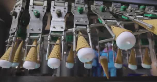 Мороженое Конвейере Конус Мороженого Конвейере Линия Автоматического Производства Мороженого — стоковое видео
