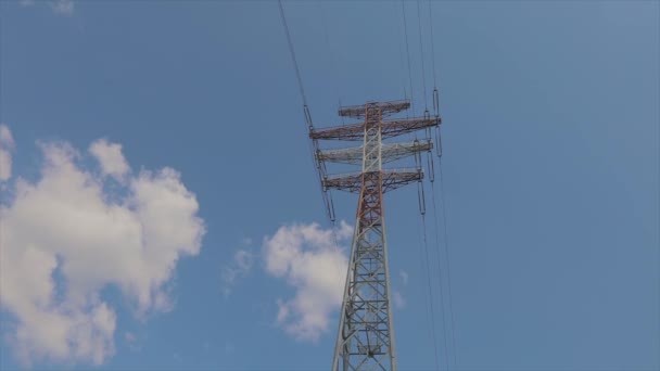 Power Line Blue Sky Modern High Voltage Tower Electrical Transmission — 비디오