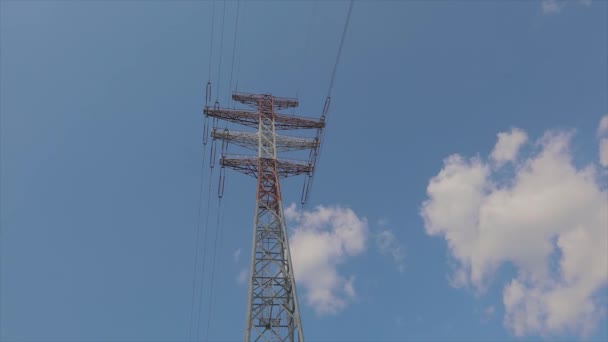 Power Line Blue Sky Modern High Voltage Tower Electrical Transmission — Stock videók