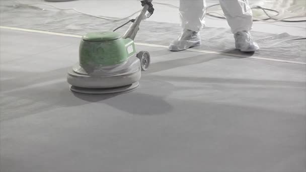 Processing Concrete Floor Grinder Close Grinding Concrete Floor Large Plan — Vídeo de stock