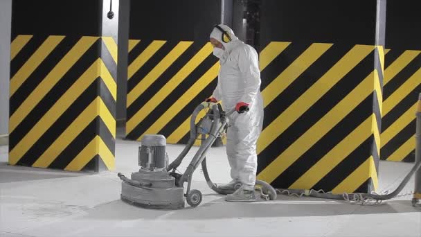 Processing Concrete Floor Grinder Close Grinding Concrete Floor Large Plan — Stok video